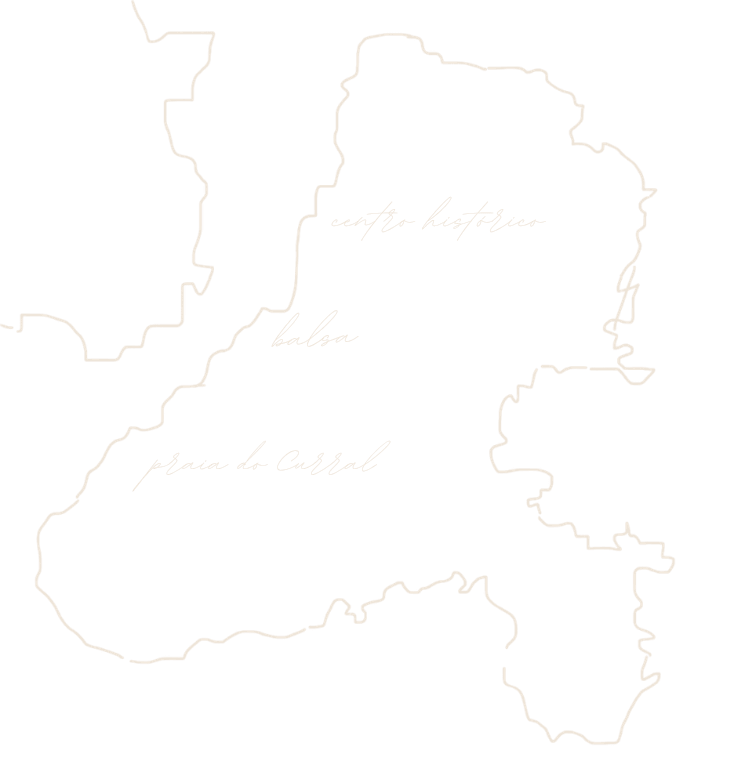 Mapa de Ilhabela com o centro histórico, a balsa e a praia do Curral